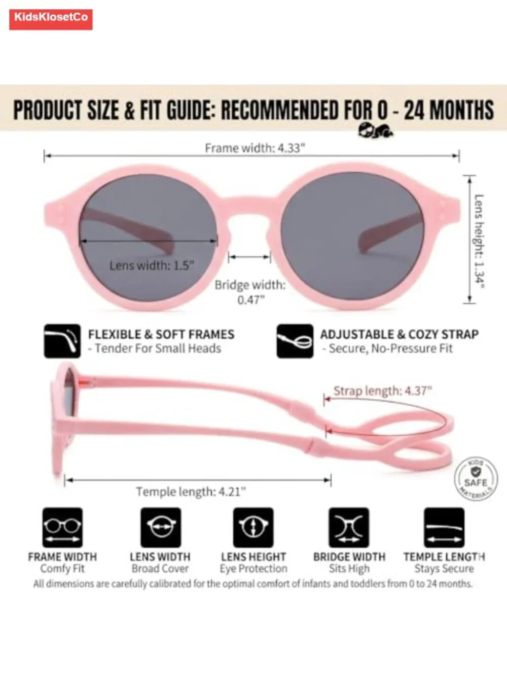 Baby Polarized Sunglasses with Strap TPEE Flexible Frame UV400 Protection